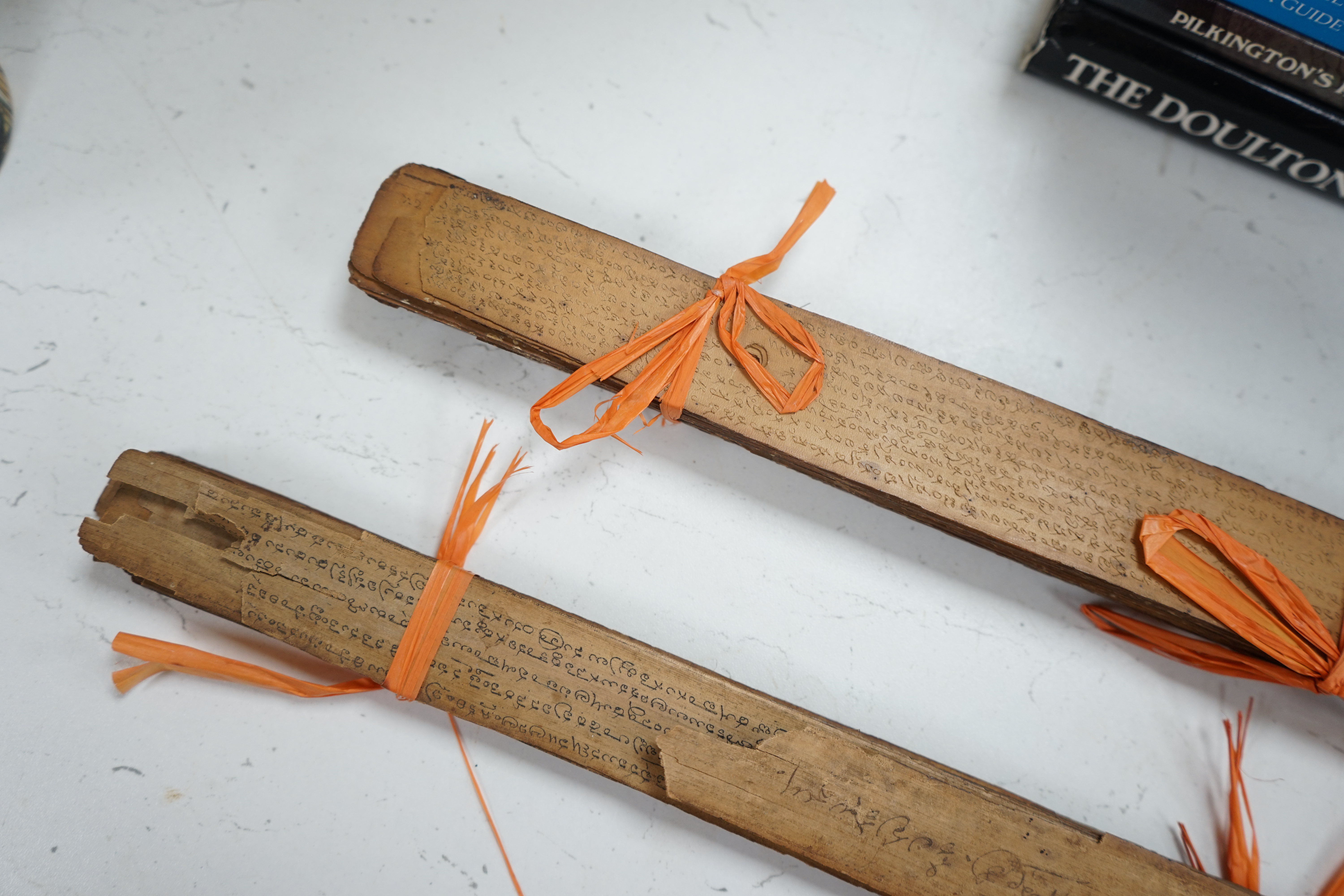 Two Thai or Burmese palm leaf prayer manuscripts. Condition - poor to fair